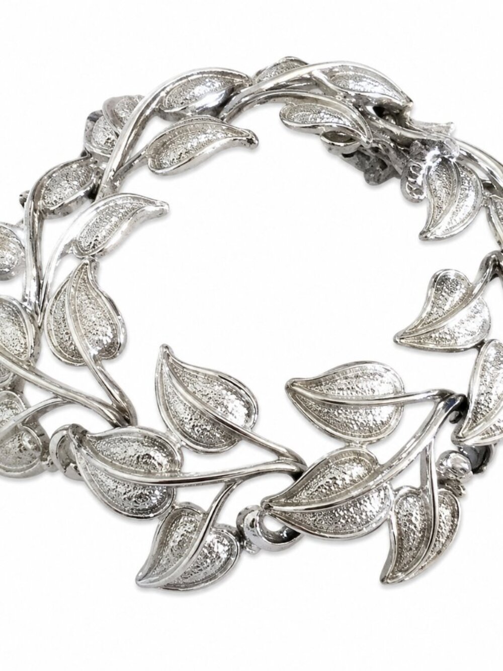 Vintage Coro Silver Tone Leaf Vine Bracelet Mid Century
